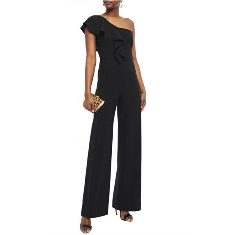 Black Halo Elegant Black One-Shoulder Jumpsuit size 2 NWT wide leg